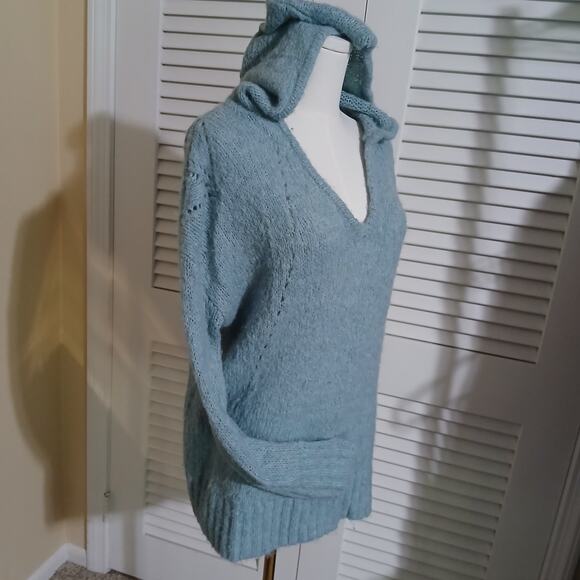 American Eagle Med JEGGING FIT Light Blue hooded Long-Sleeved Sweater Wool Blend - Picture 14 of 14